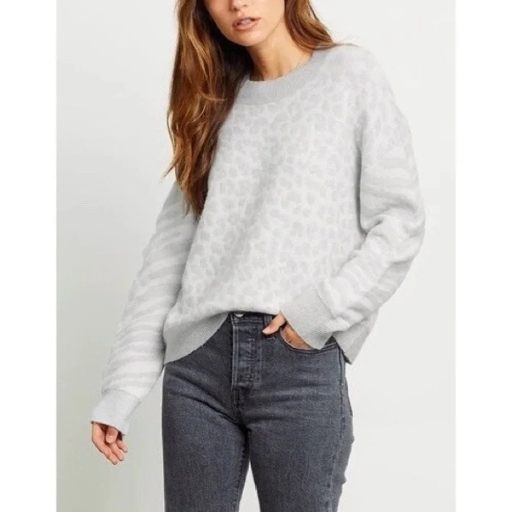 RAILS Lana Mixed Animal Print Ivory Gray Sweater S - Picture 10 of 10